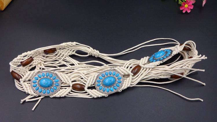 波西米亚风 蜡绳编织女士腰带 女 编织带 民族风 裙带