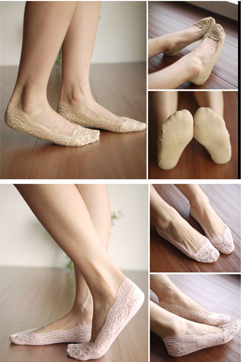 爆款高档韩国浅口蕾丝硅胶隐形船袜脚底防滑防脱船袜女士花边袜子