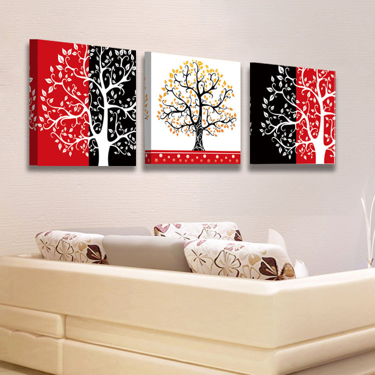 发财树现代简约三联无框画客厅沙发背景墙壁挂画餐厅装饰画代发