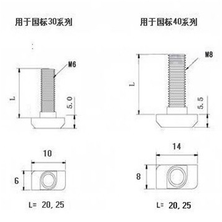 供应铝型材国标40t型螺栓 螺纹m8