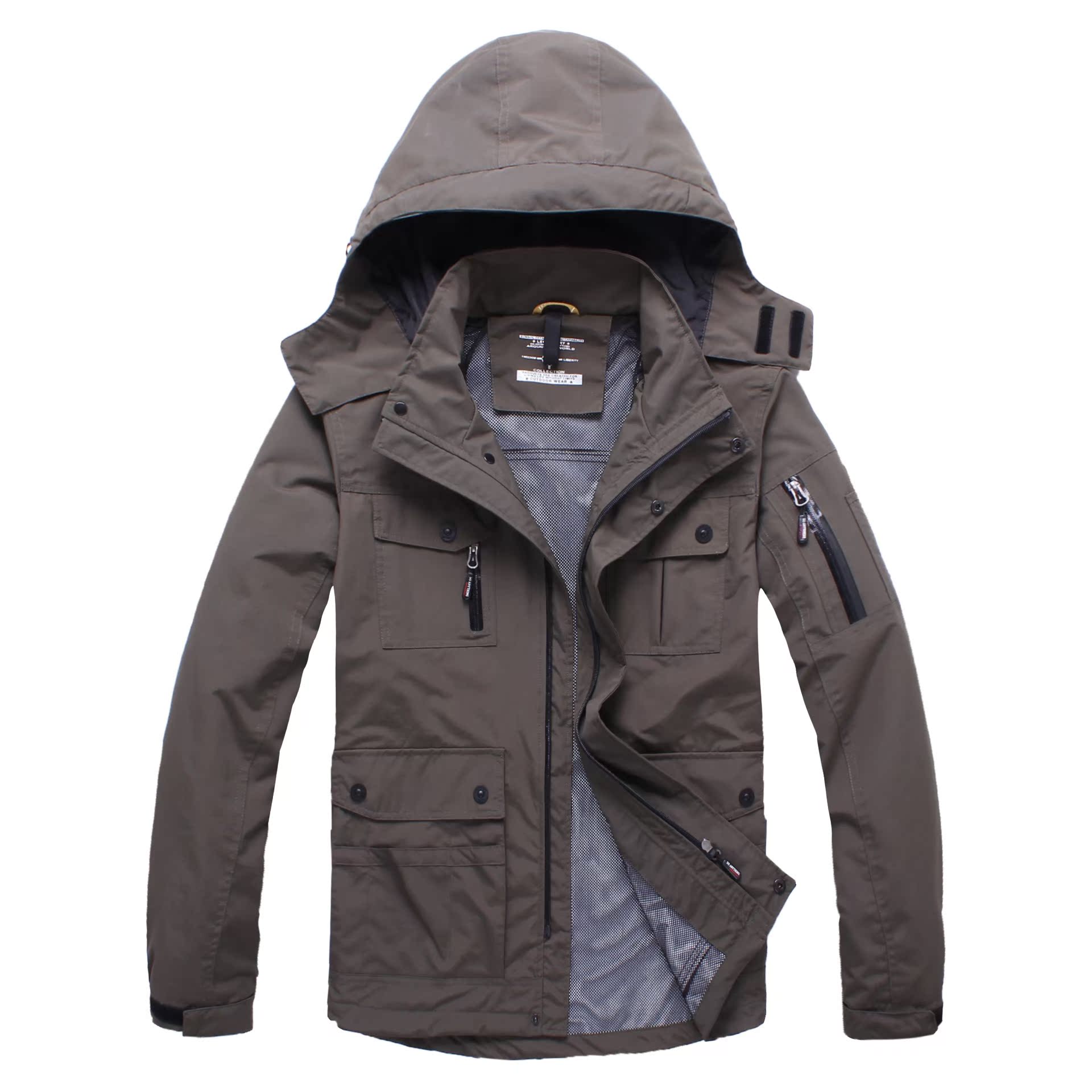 厂家直销 公版可换标 单层纯色多口袋冲锋衣 大码加大衣 户外运动