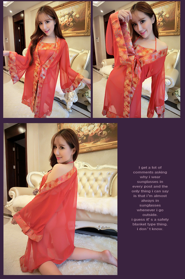 情趣内衣新娘装 唐朝性感和服新娘贵妃制服诱惑网纱浴袍套装