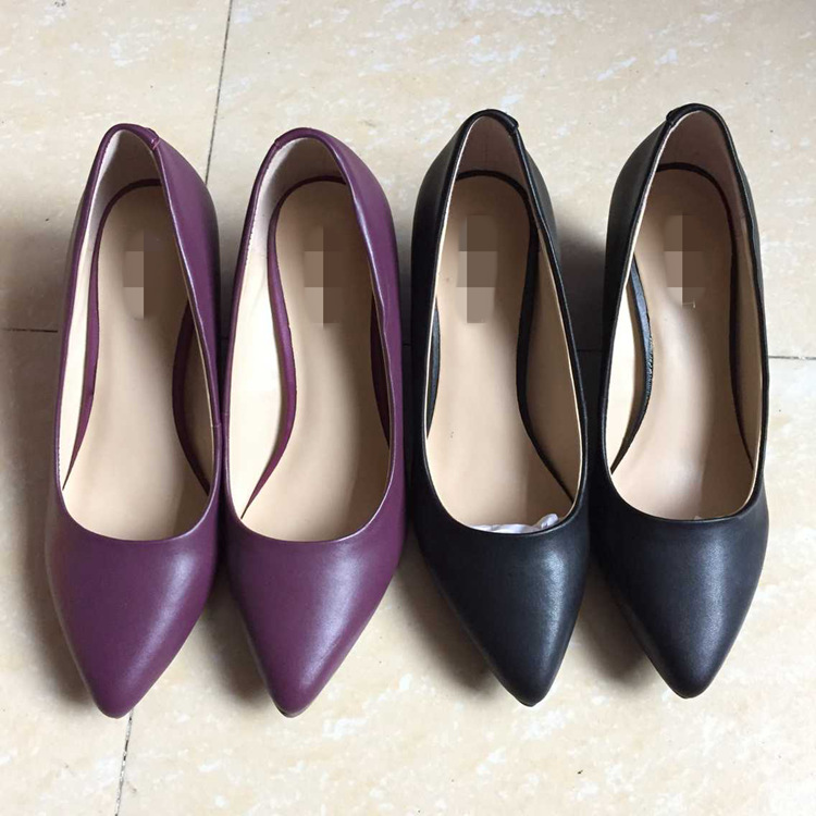 外贸原单正品坡跟商务休闲小尖头牛皮女士百搭套脚九西爆款单鞋