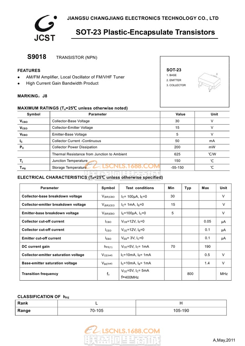 原厂供应s9018 sot23放大贴片三极管 丝印j8 npn功率