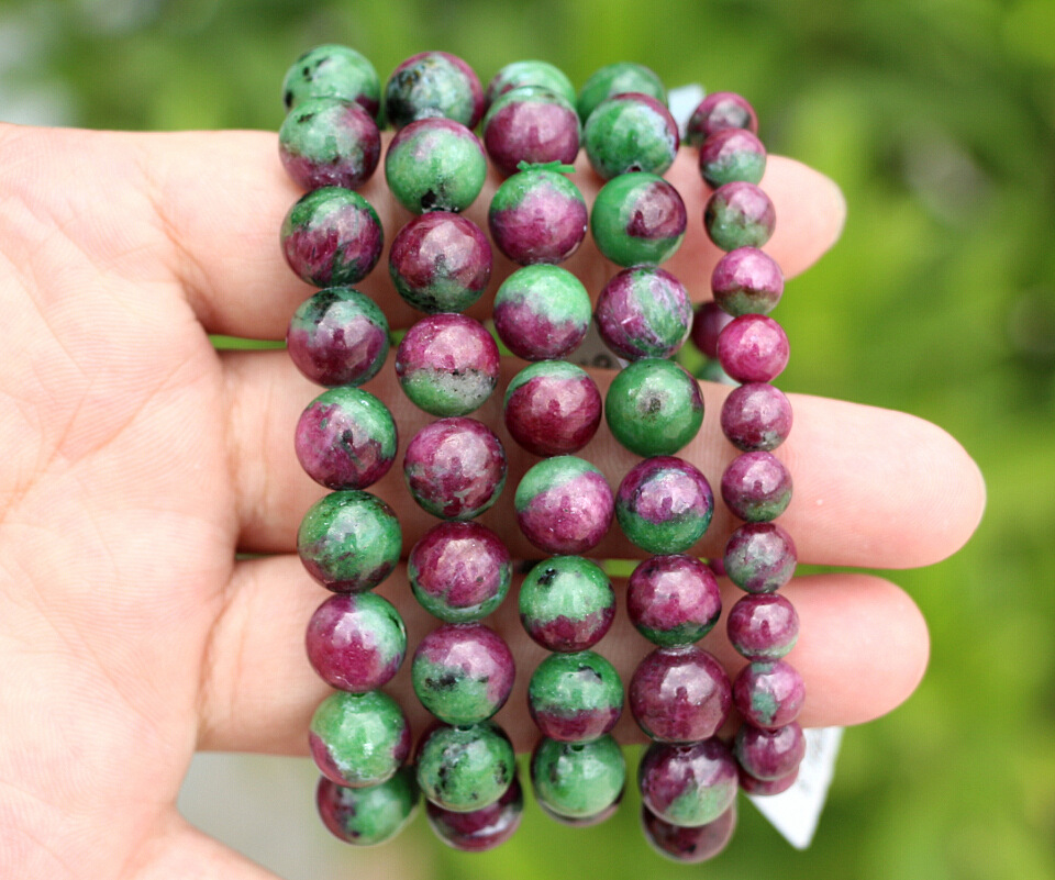 天然宝石 精选天然红绿宝手链 天然红宝石绿帘石手链颗颗带红宝