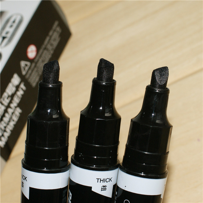 得力黑色s555大双头记号笔防水快递物流油性两头标记笔红蓝黑