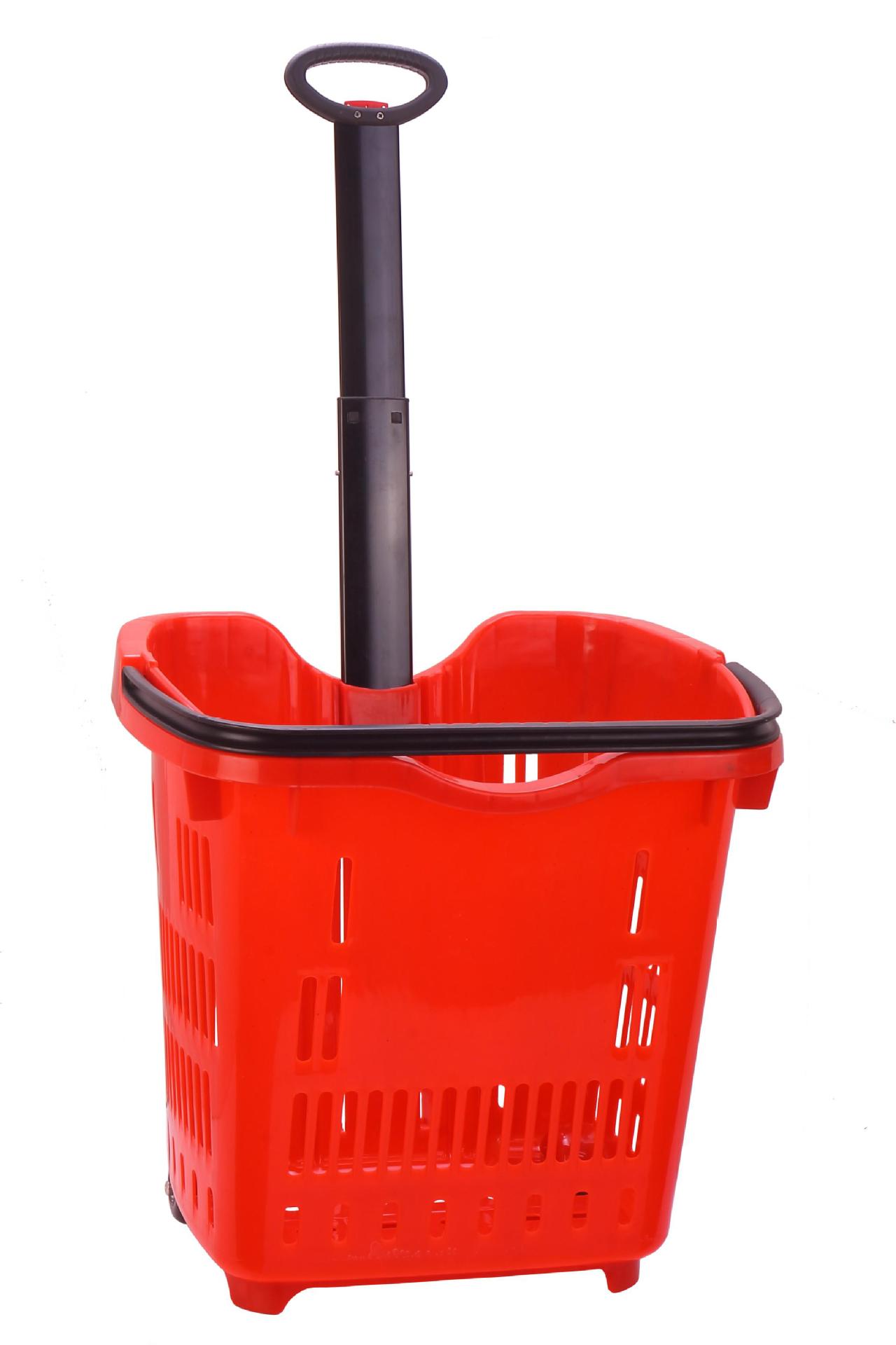 超市商场50l单拉杆购物篮折叠购物篮车手提篮塑料带轮子手拉篮