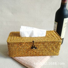海草编织复古风格高档西餐厅星级酒店用品海草编长方形餐巾纸巾盒