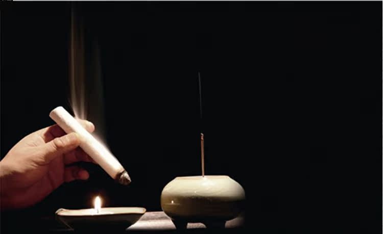 1,将艾条一端点燃,将燃端放入温灸棒中.