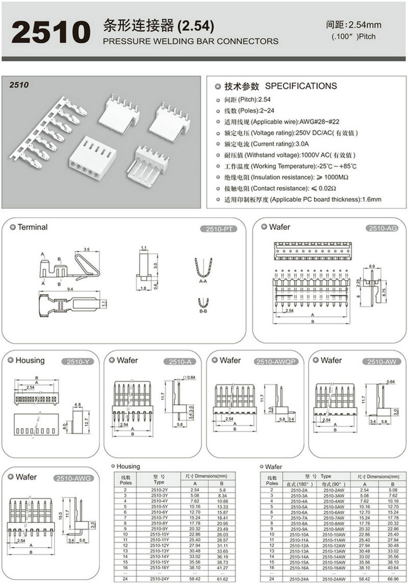 长期生产2510254mm2p直针套件接线端子针型接线端子