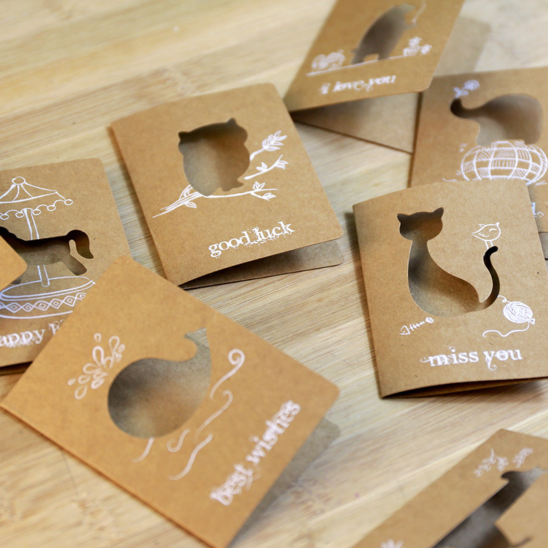 小马呼呼创意可爱动物贺卡(手绘镂空动物)小贺卡现货4款