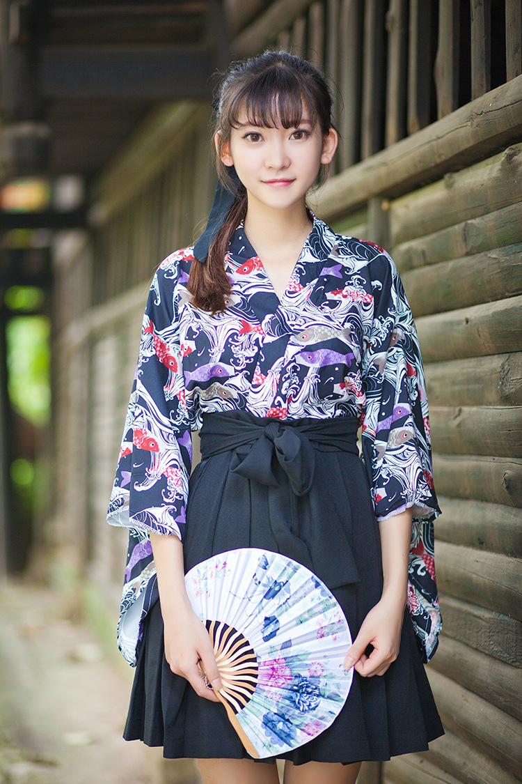 套装 矢羽柄/鲤鱼旗和风印花改良和服羽织上衣 百褶半裙tq102