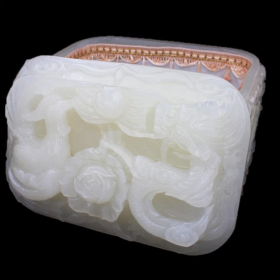 精品天然阿富汗玉龙凤呈祥骨灰盒 手工玉石棺材殡葬用品批发