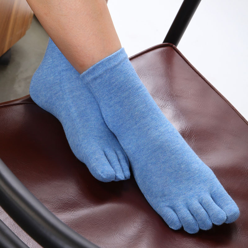 秋冬新款 纯色彩棉中筒五指女士袜 韩版纯棉分趾袜 诸暨袜子