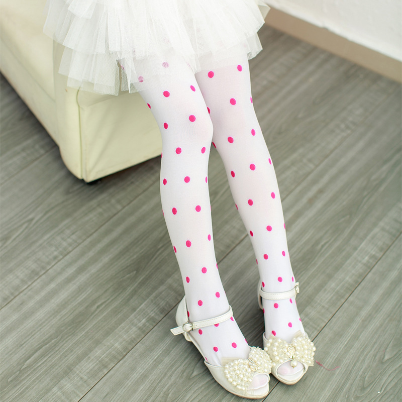 春秋季糖果色 圆点儿童连裤袜打底裤袜 白色宝宝舞蹈袜连脚 女童