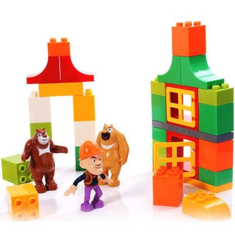 卡通婴幼儿动漫熊大光头强大块塑料数字积木亲子diy拆装拼装玩具