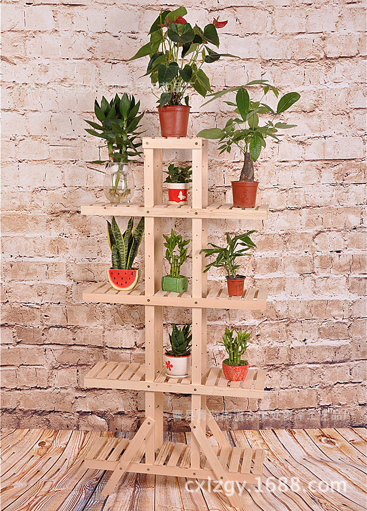 定做5层实木花架 阳台木制展示花架 创意原色木花架直销欧式架