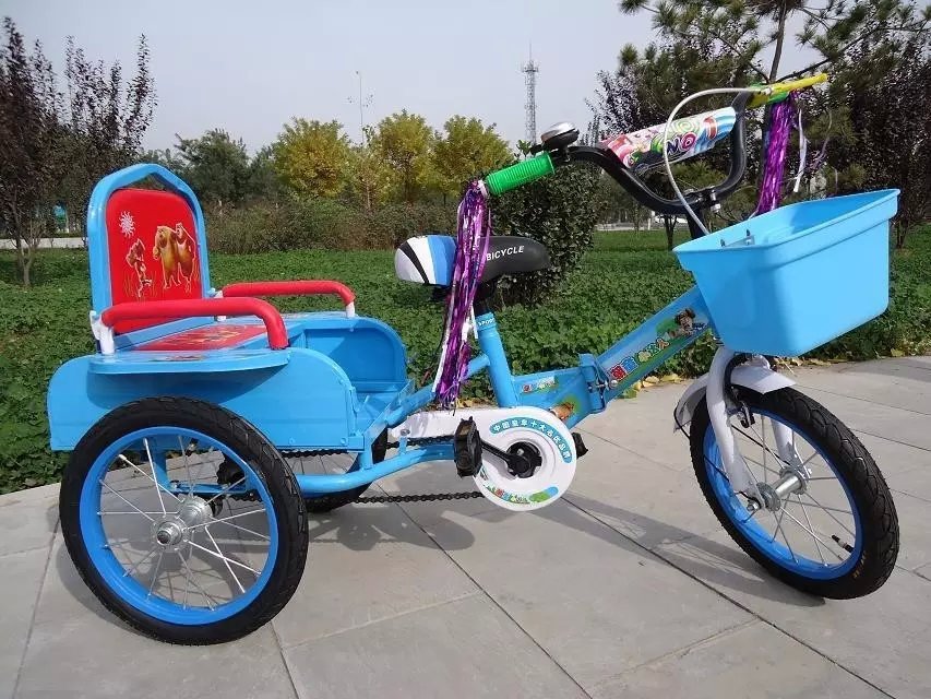 儿童三轮车 双人折叠 带斗三轮车可充气多功能脚踏三轮车