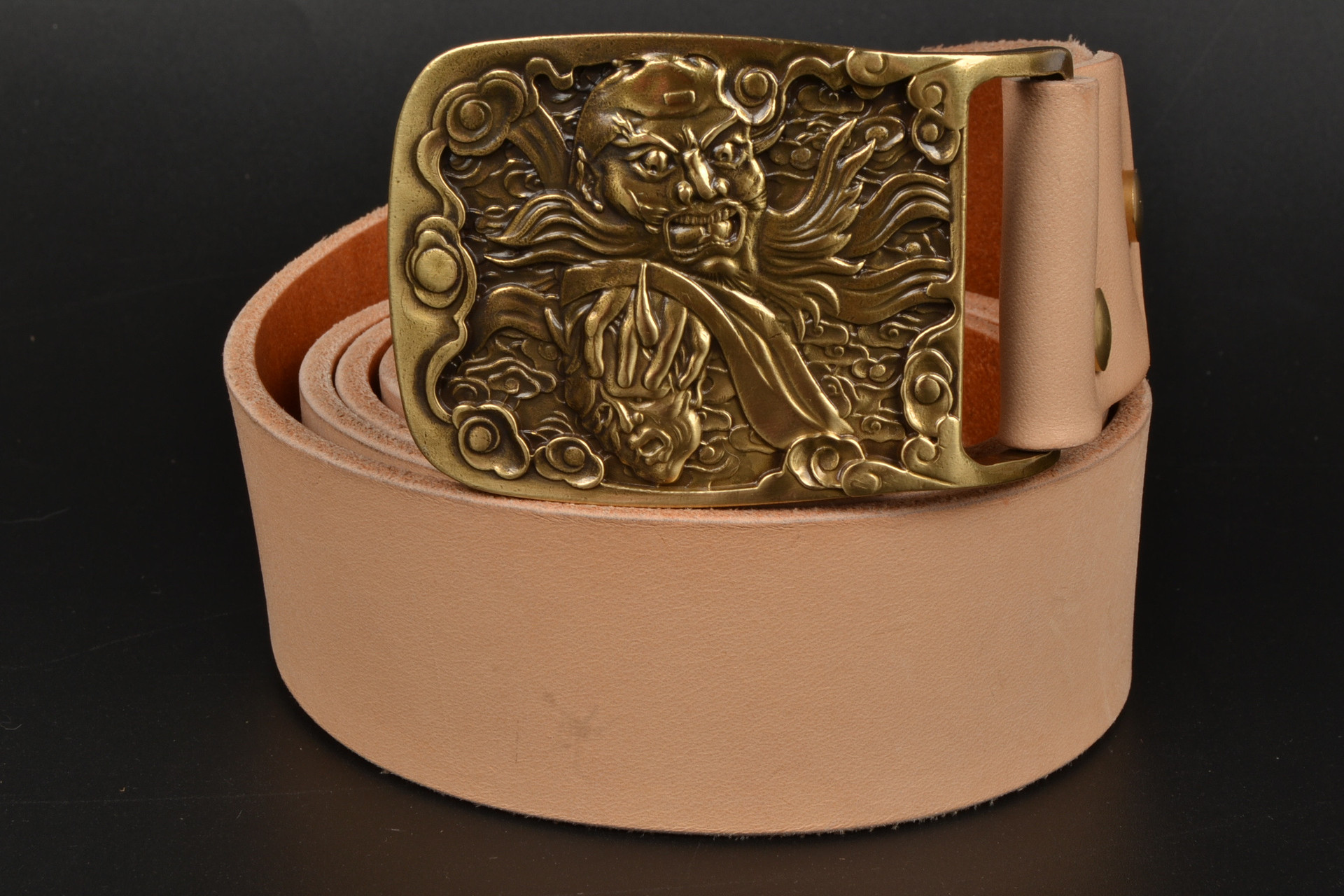 男士腰带钟馗板扣真皮皮带铜扣头层裤腰带手工纯牛皮平滑扣裤带