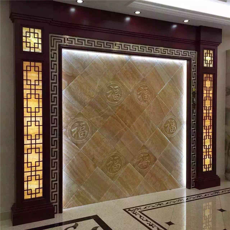 厂家定做天然松香玉 米黄玉雕刻背景墙