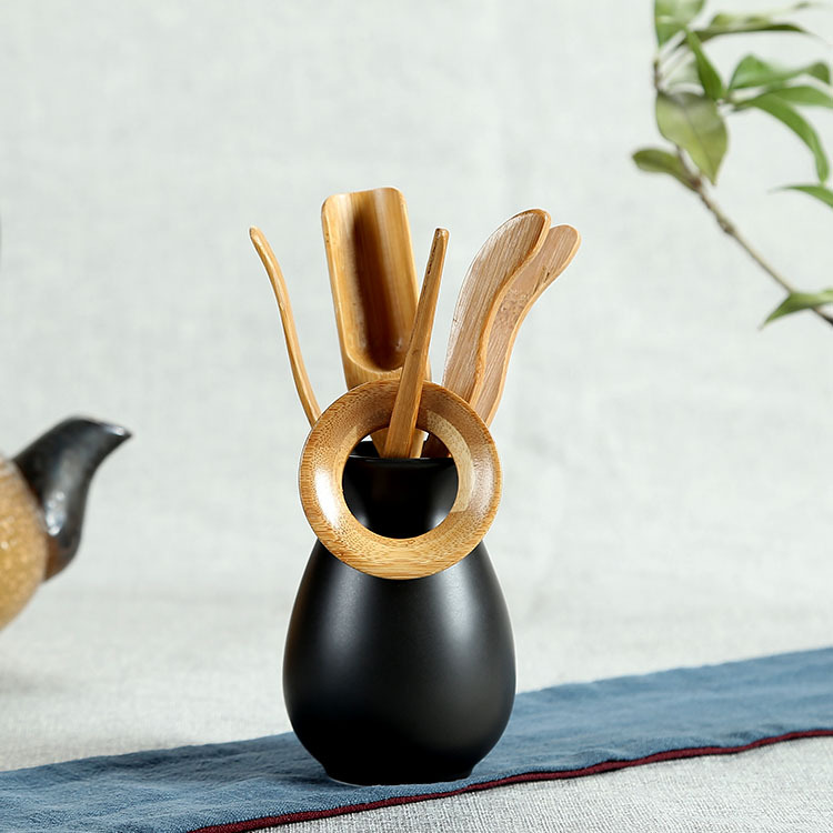 批发亚光釉六君子 功夫茶具配件 茶道六君子套装 竹制