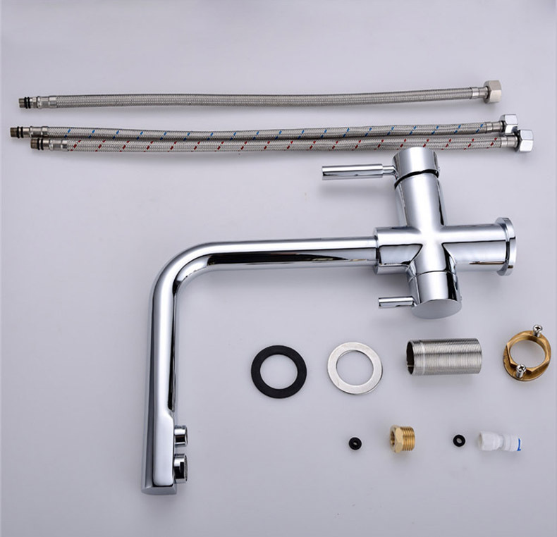 厂家直销 全铜双口菜盆龙头 厨房水龙头 304不锈钢冷热水.