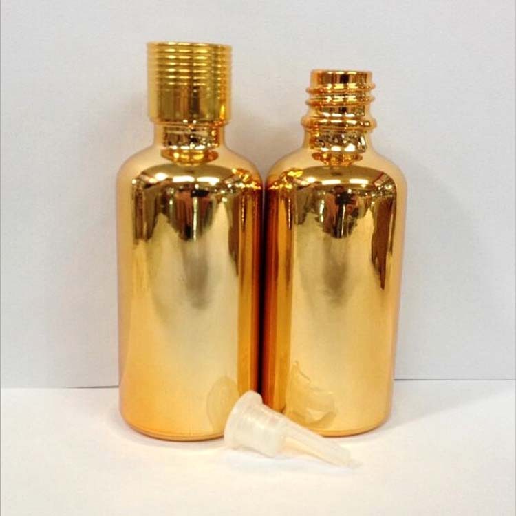 【厂家现货直销】50ml金色精美电镀瓶小金瓶精油瓶分装瓶胶囊瓶