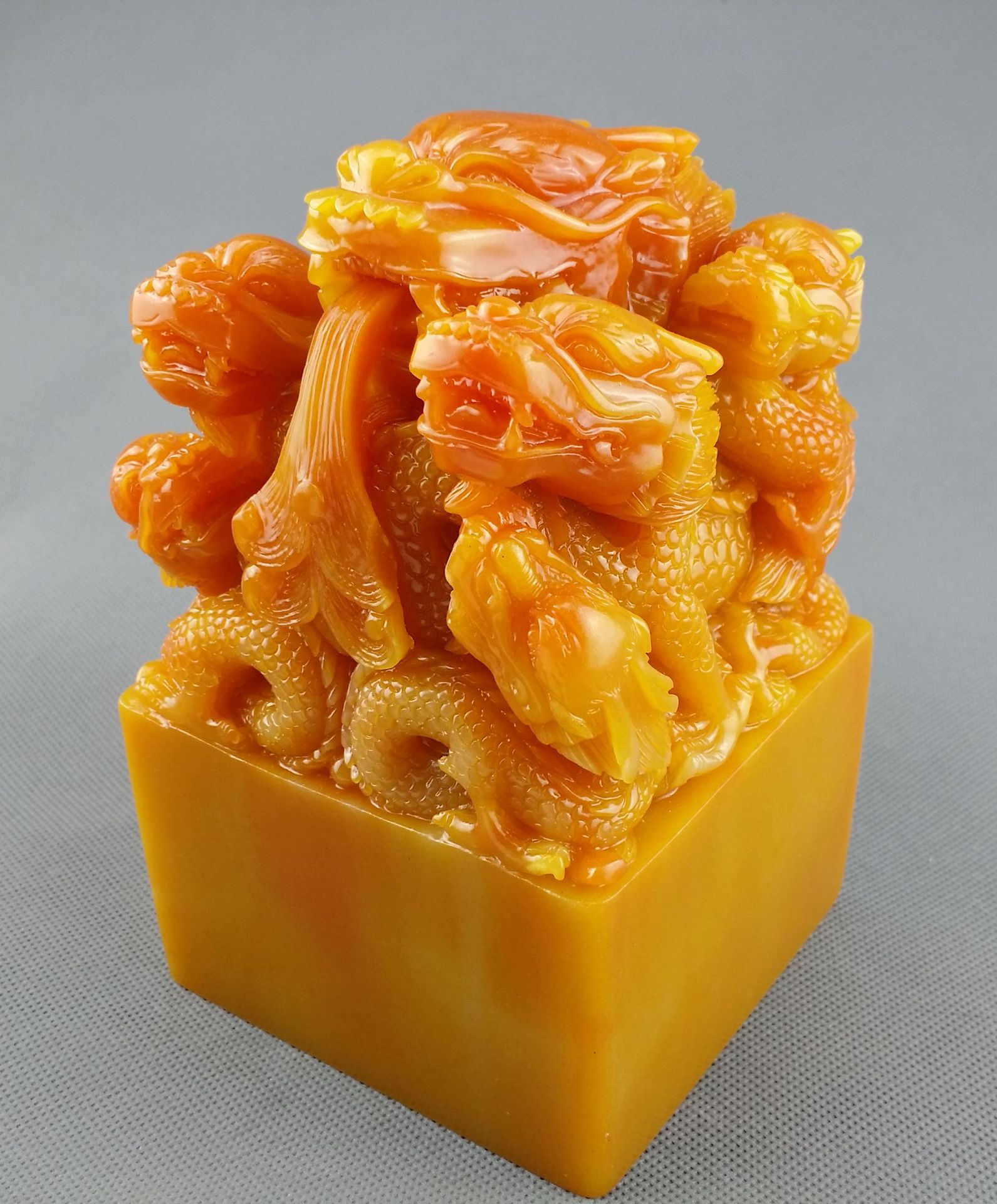 仿古寿山石石雕工艺 大九龙玉玺印章乾隆御印摆件 玉玺