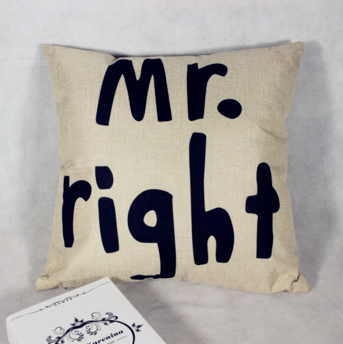 工厂批发简约mrright创意欧美复古数码印花棉麻抱枕套靠垫套