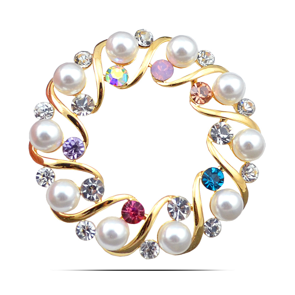 饰品新款 韩版镶钻水钻晶别针柔情大圈珍珠胸针 女 配饰 多款n347