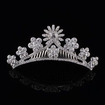 韩国新娘头饰 结婚饰品 太阳女神皇冠镶钻花朵发梳 婚纱高档发梳