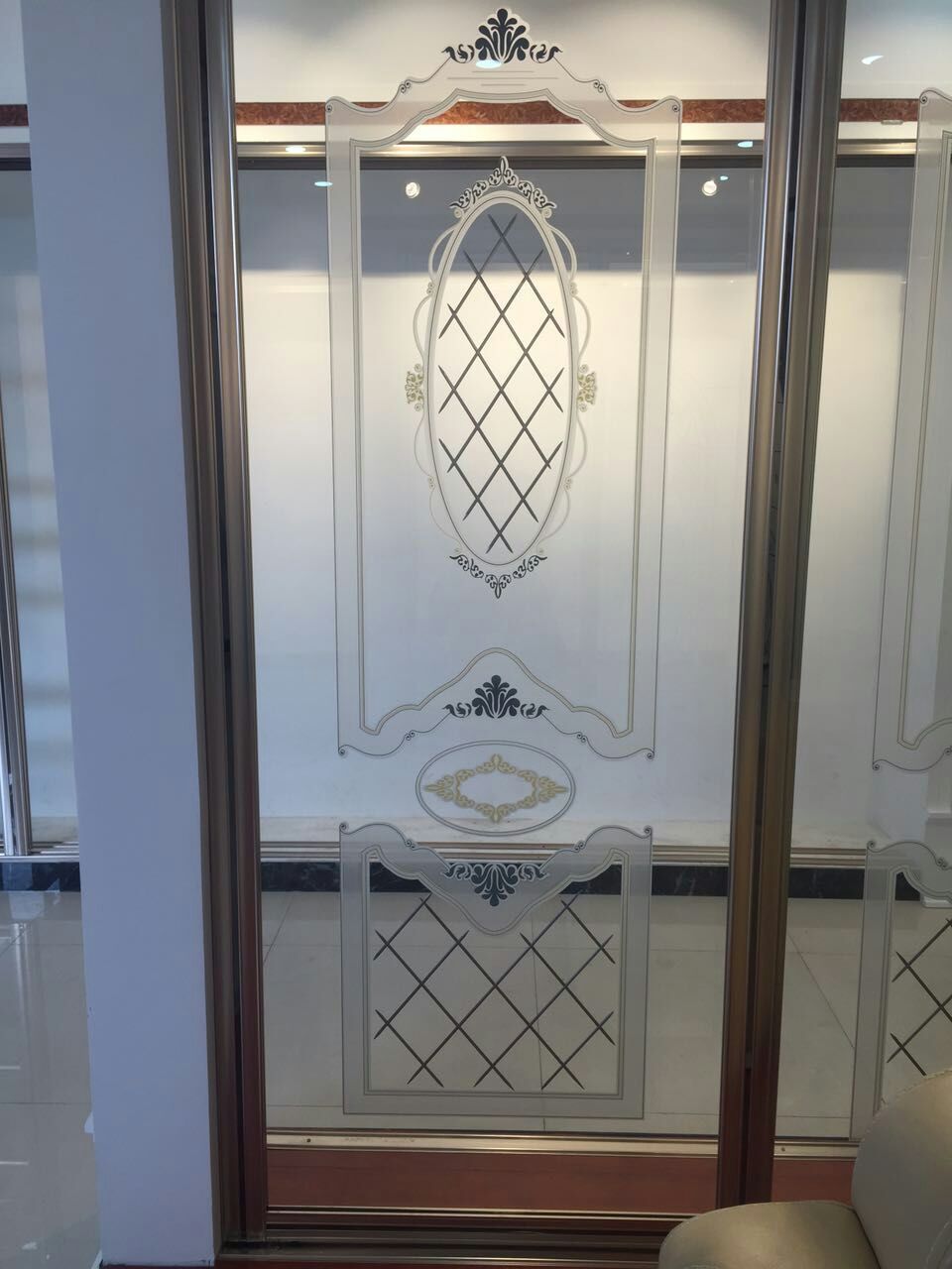 河北艺术玻璃深加工原片车刻仿镶嵌 车刻雪花成品移门玻璃