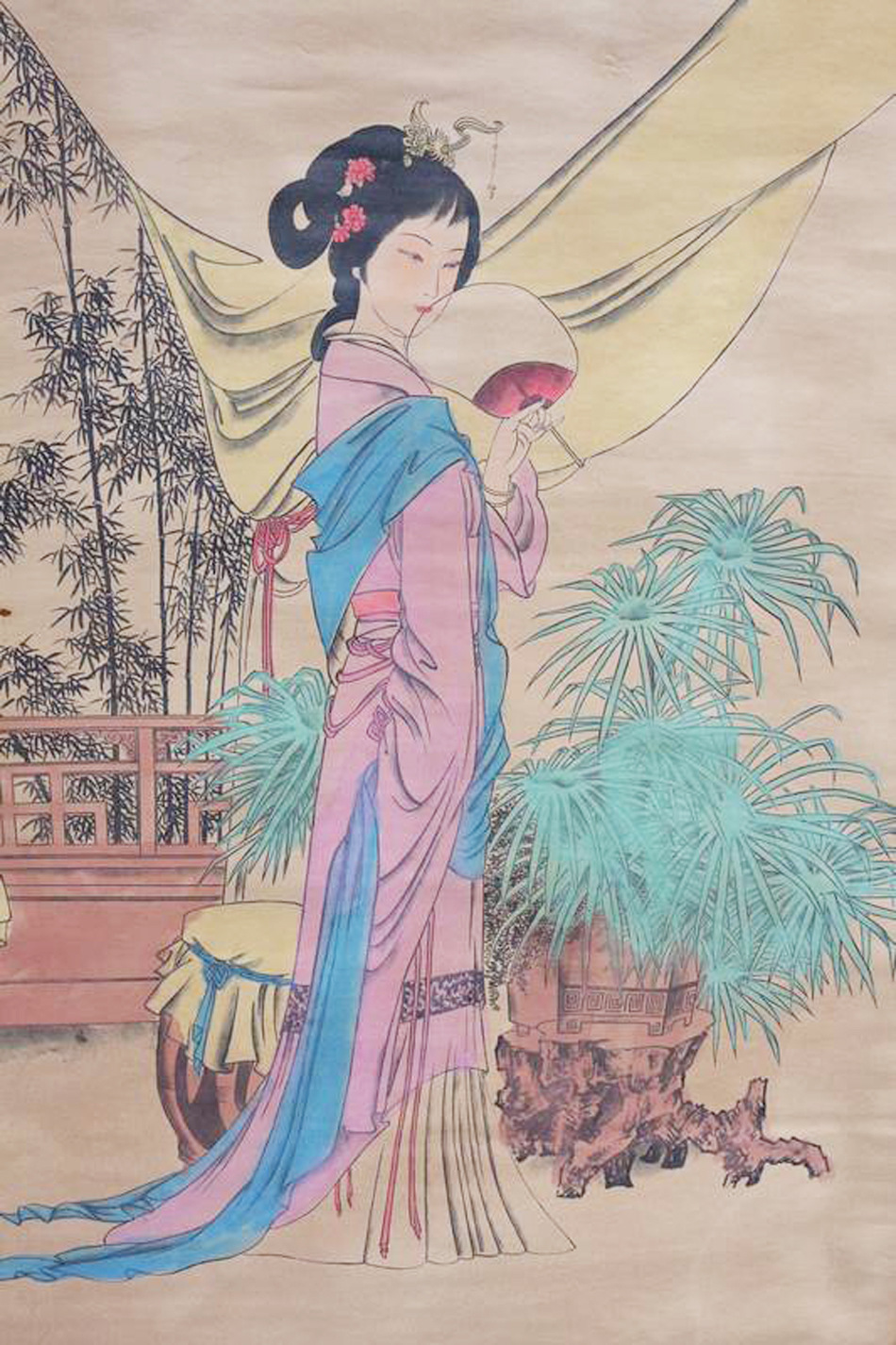批发天然牛皮纸中堂挂画 唐伯虎手绘美女仕女图客厅装饰挂画字画