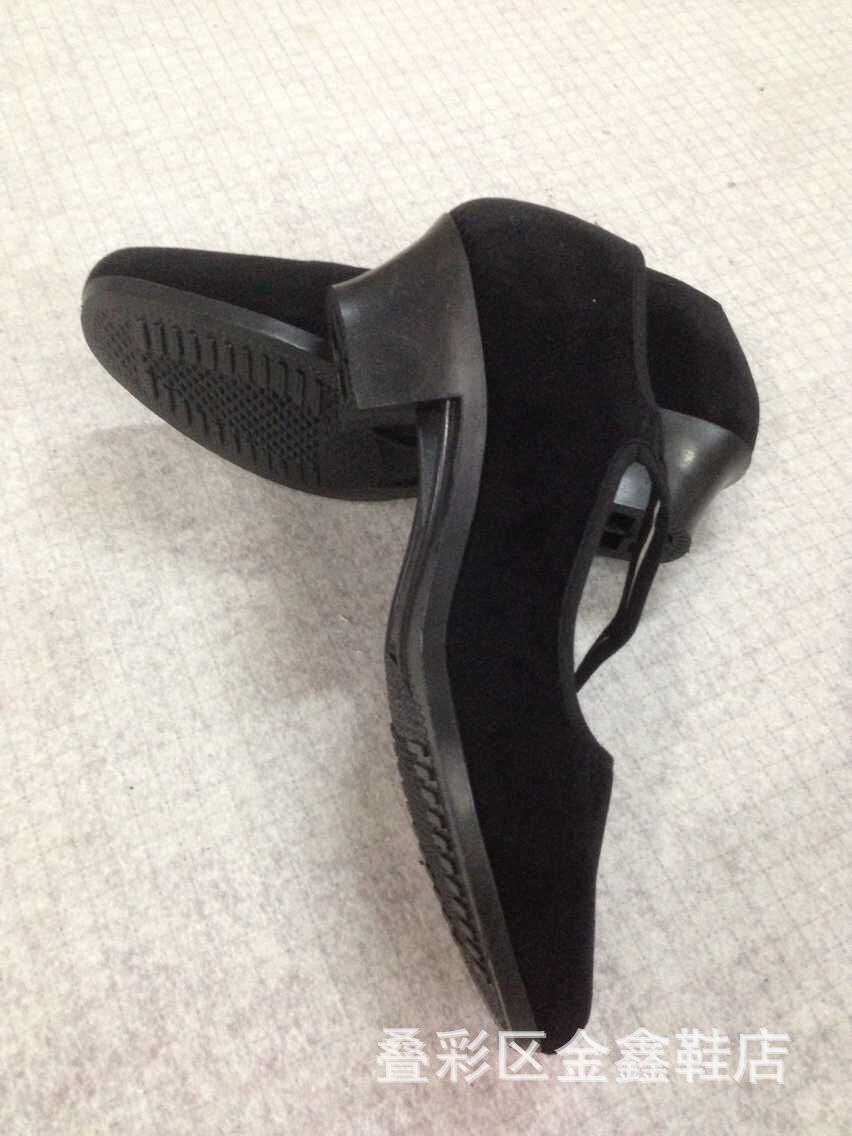 黔城牌女士平绒面宾馆酒店商场礼仪广场舞蹈平底中跟布鞋黑色一带