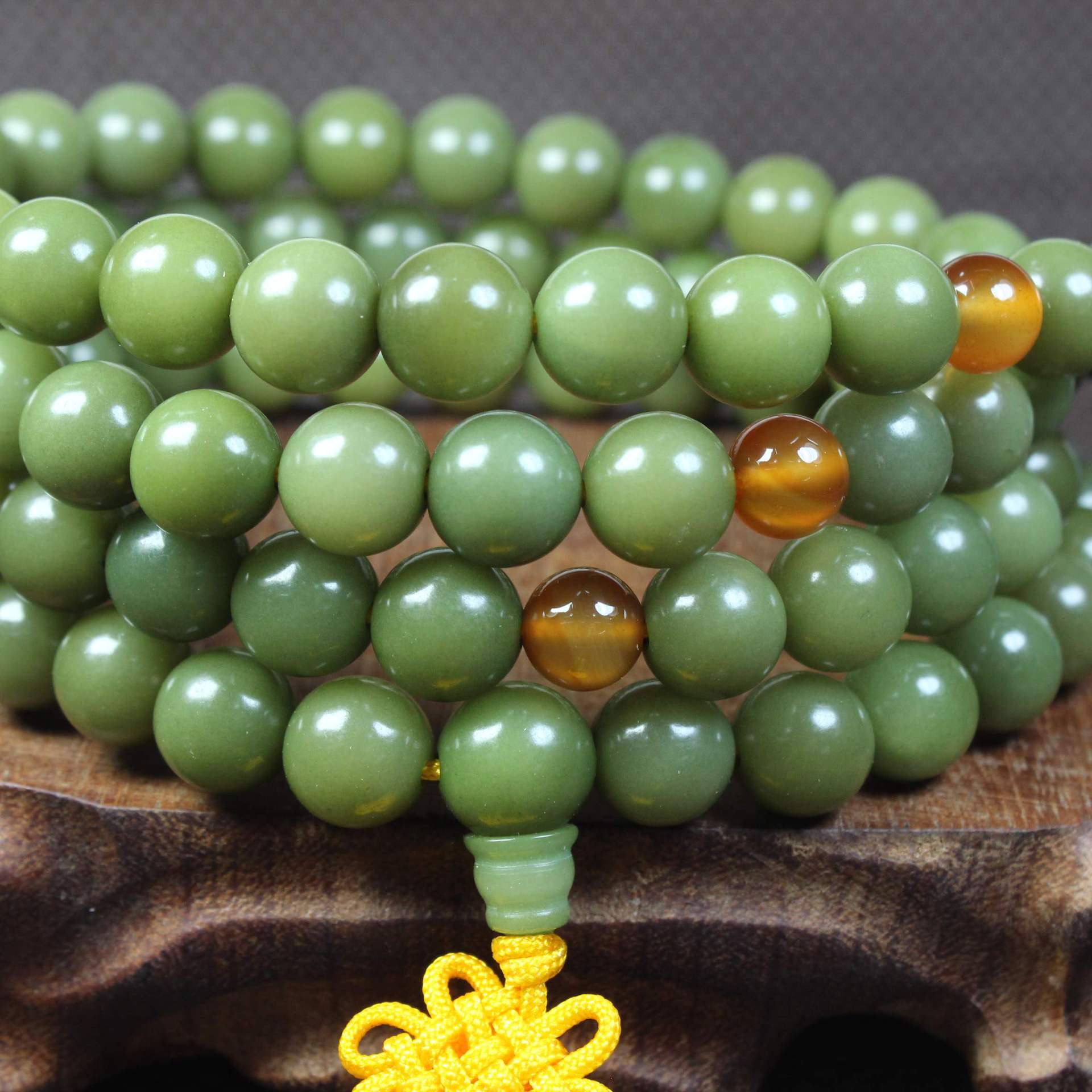 菩提根 烤色绿菩提根108颗圆珠 菩提根批发
