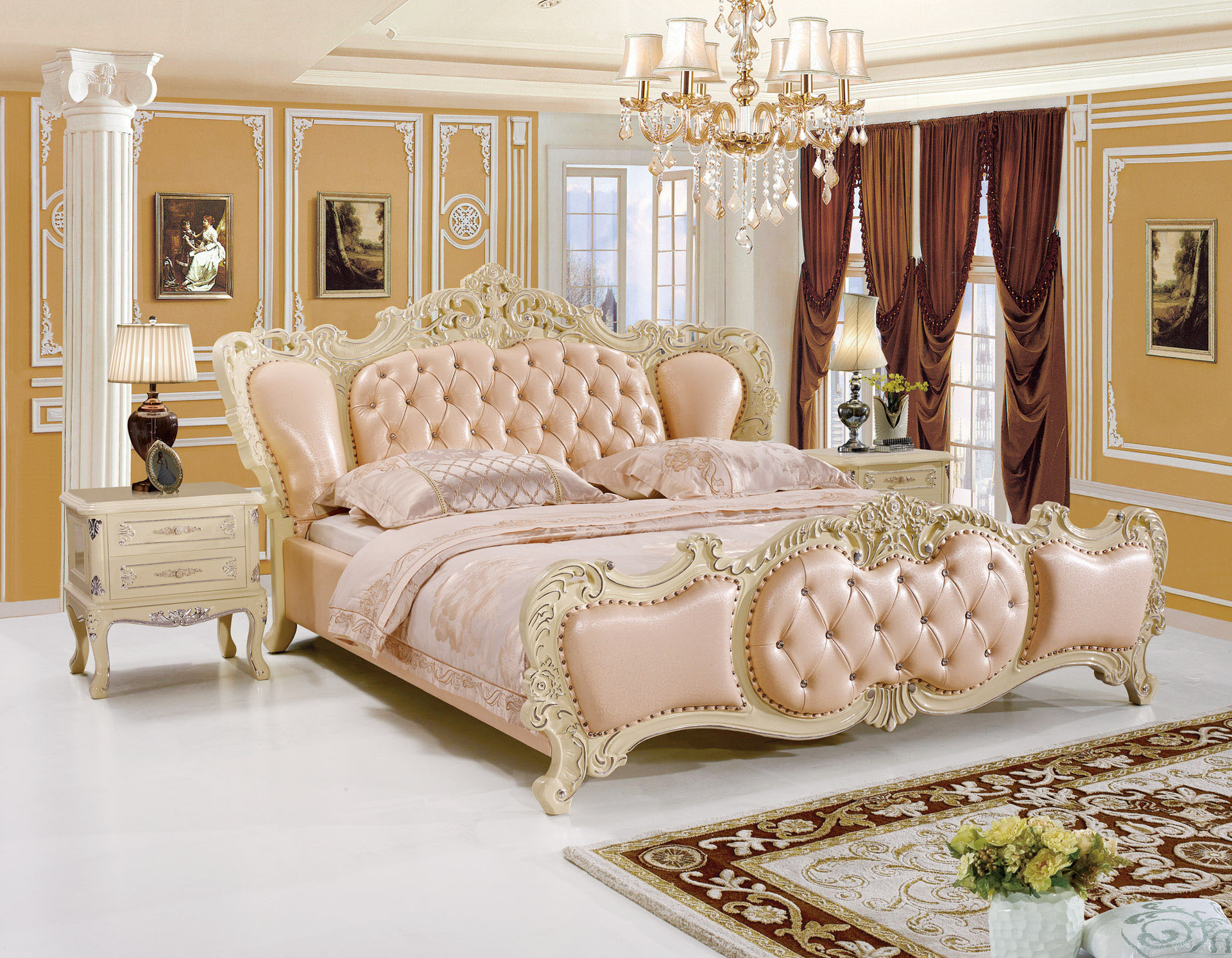 欧式实木床 组合新古典后现代皮质太子床 欧式双人实木软床