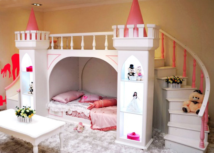 纯松木公主城堡床城堡房梯柜床 儿童上下铺床 厂家加工定制批发图片