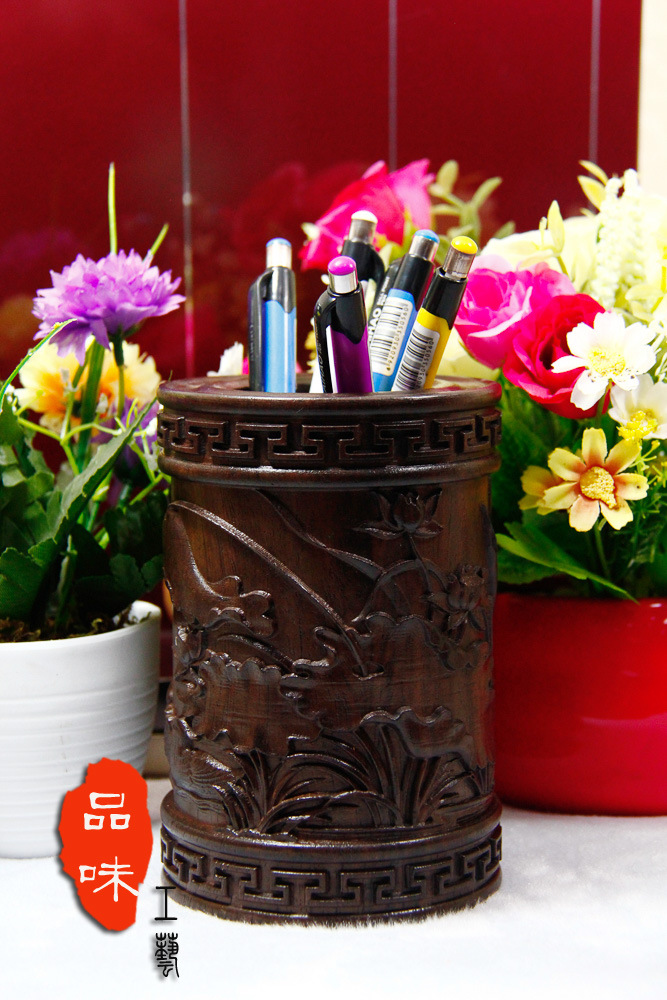 非洲红木竹雕黑檀笔筒 定制创意木质笔筒 实木笔筒工艺品摆件