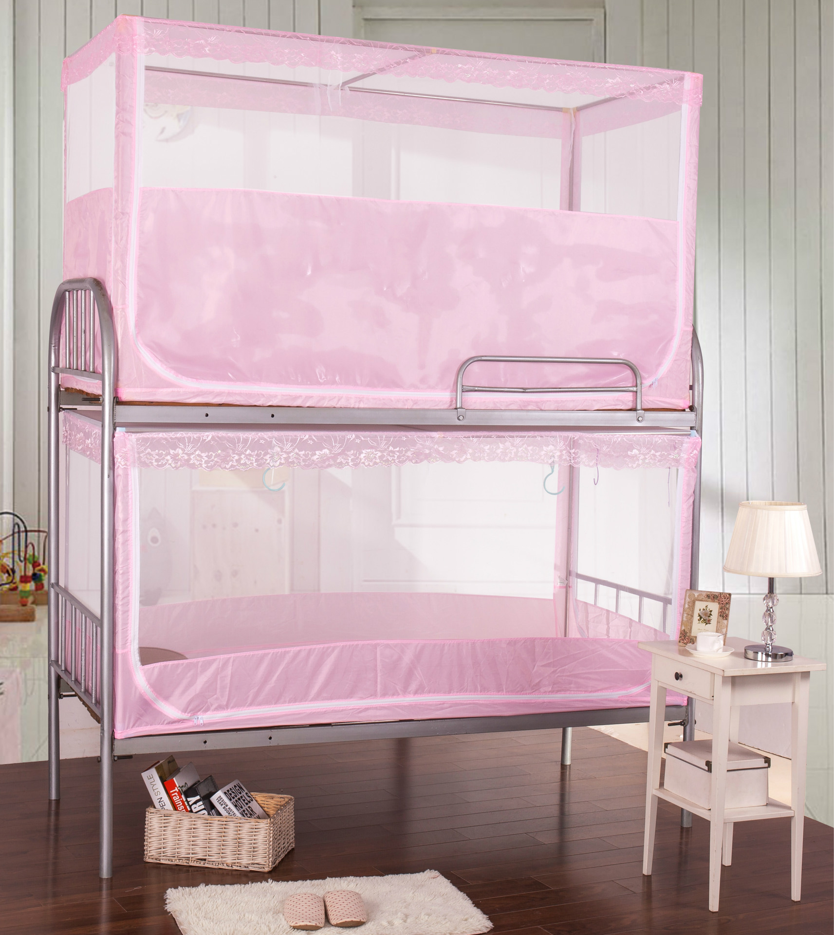 学生宿舍蚊帐0.9m1.2m上铺下铺铁床不锈钢单人床隐私半底拉链蚊帐