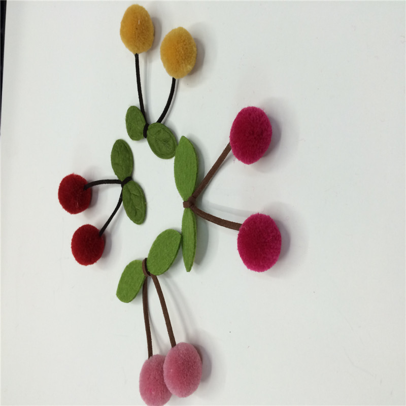 不织布毛绒球樱桃 发饰发夹配件 diy手工饰品材料批发毛毛球