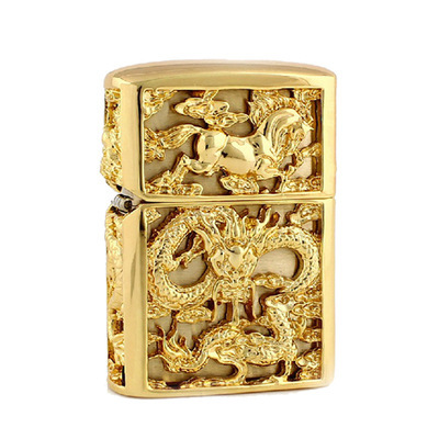 原装正品zippo打火机日版重盔甲龙马精神金色银色正版