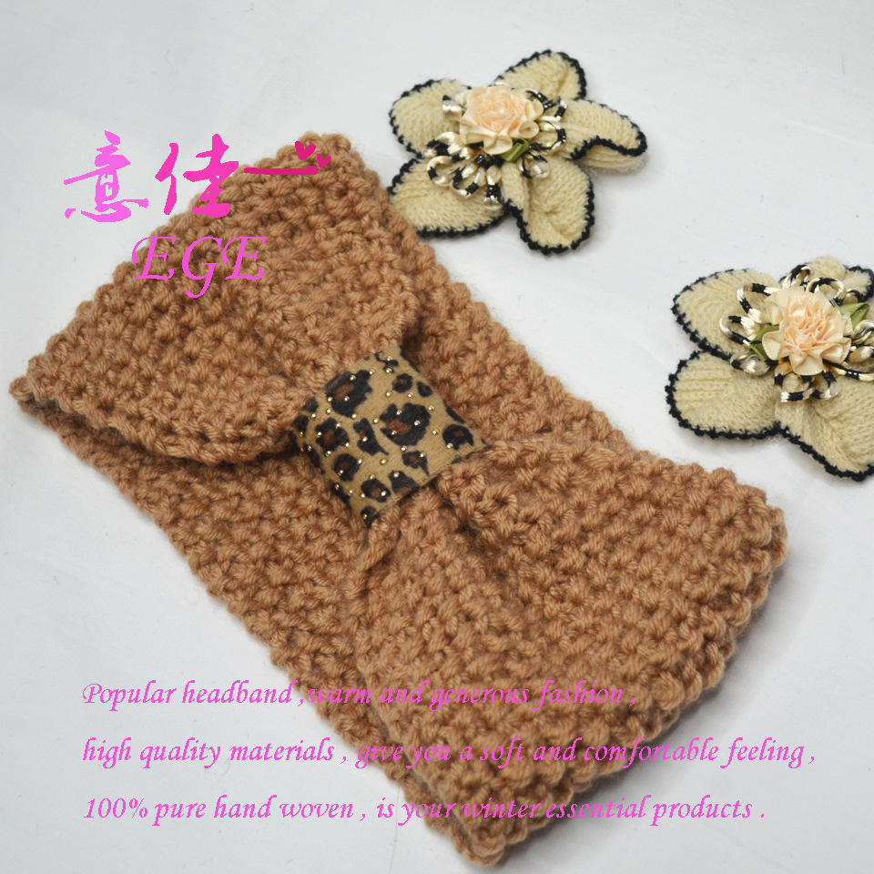 Factory Direct Sale Knitted Hair Band New Women's Wool Knitted Hair Band Leopard Bow Leopard Print Hair Ring
