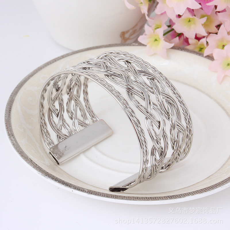 金属电镀饰品加工订做铁丝扭线组合手工编织开口手镯厂家直销