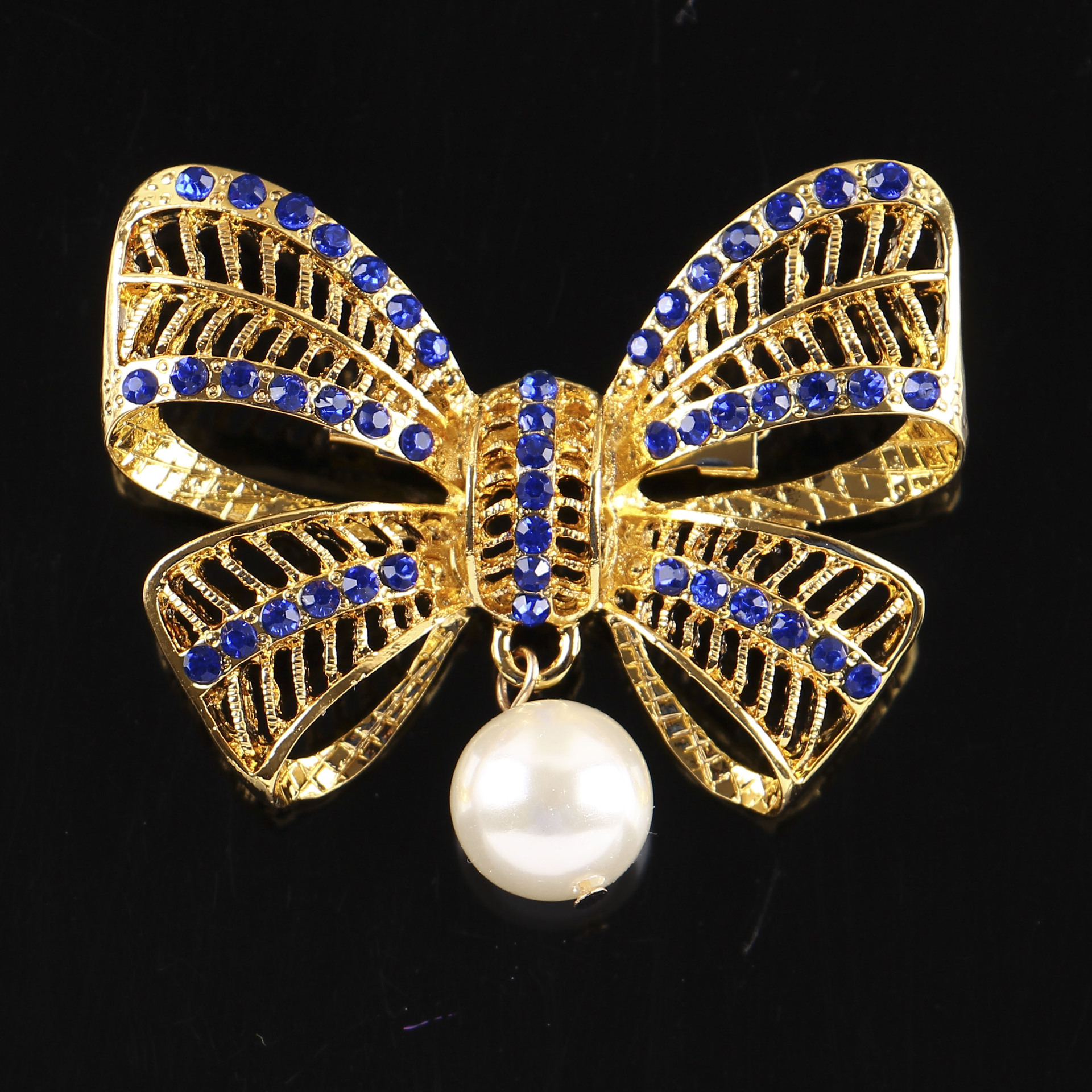 韩版新款高档镶钻男士蝴蝶结复古珍珠胸针 厂家批发袖扣别针衣饰