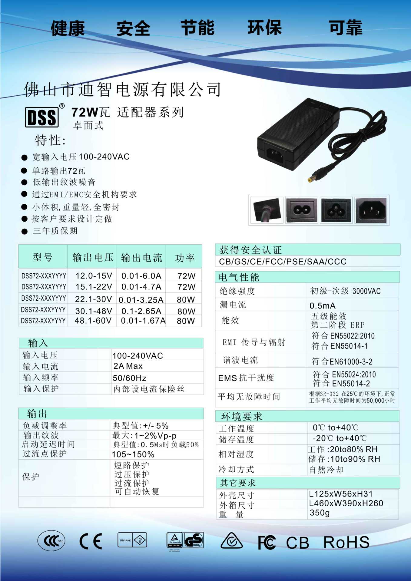 特价多国认证gs pse saa ccc ce ccc rohs 电源适配器24v3a 通用
