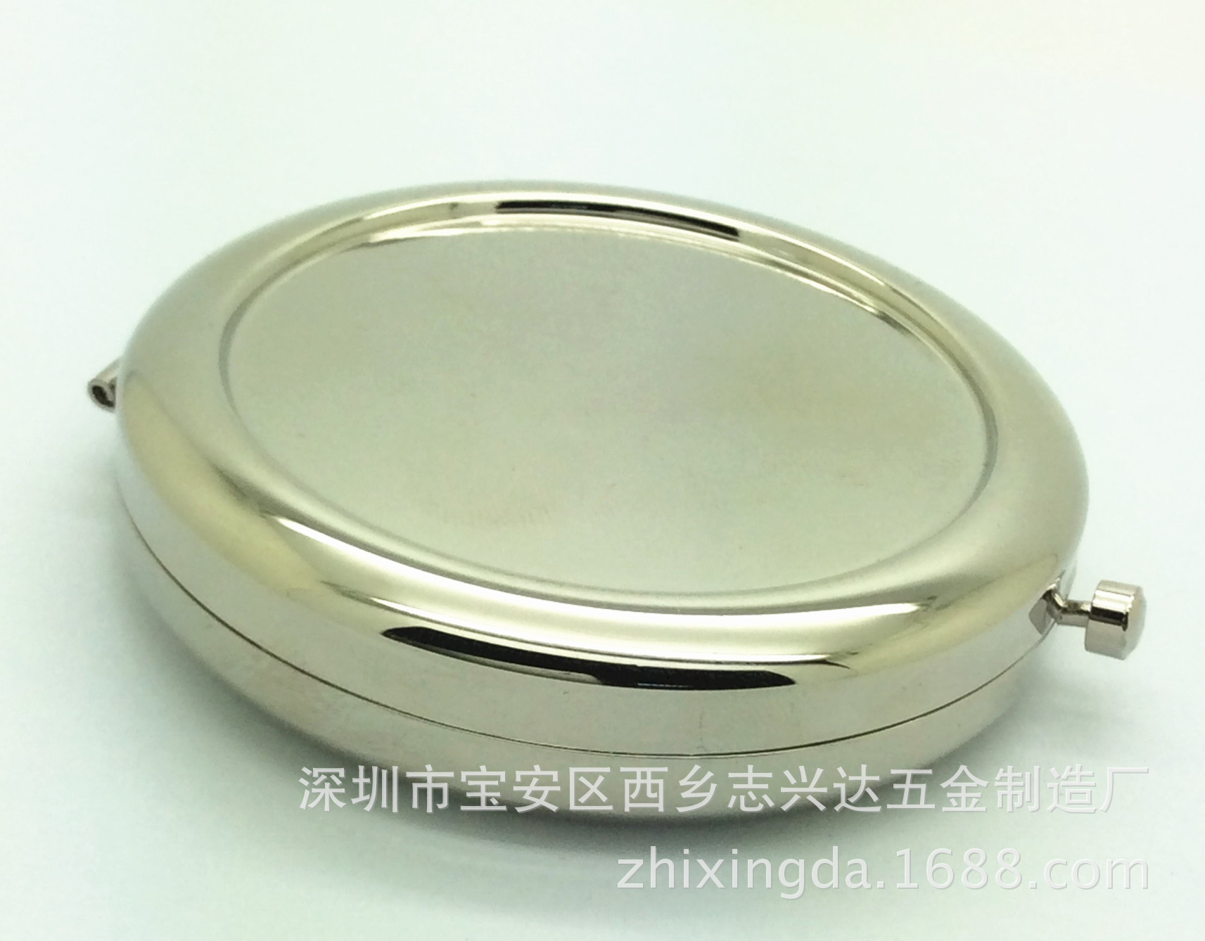 金属白钢色粉底盒双面折叠粉底盒便携彩妆粉盒化妆镜68mm