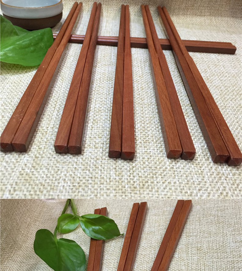 红酸枝实木筷子方头红木筷子餐具10双消毒家用送礼套装厂家直销