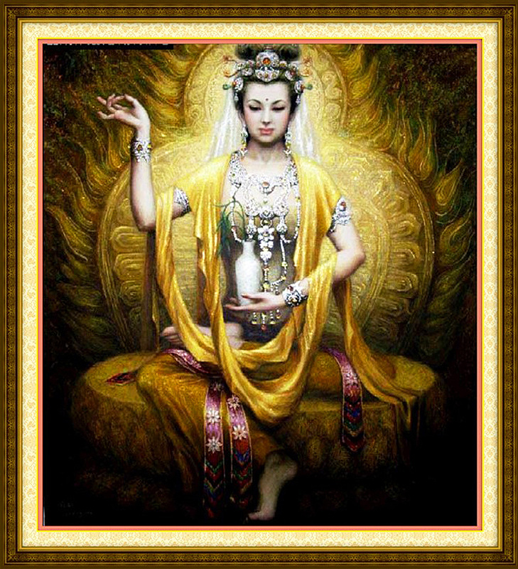 新款3d印花十字绣坐莲观音菩萨客厅装饰画大画义乌厂家直销招代理