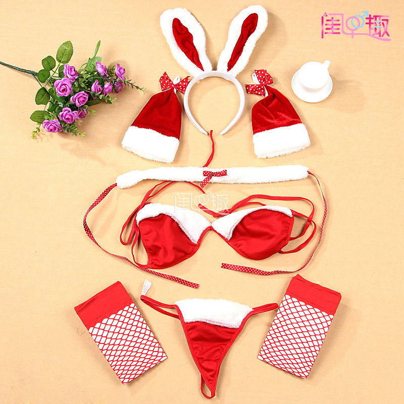 European and American Sexy Bunny Sexy Lingerie Cosplay Christmas Uniform Seductive Red Holiday Dress 8752