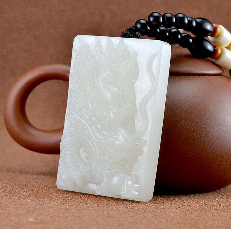 新疆和田玉挂件和田白玉龙牌吊坠 男款挂件腰牌和田玉手把件牌.